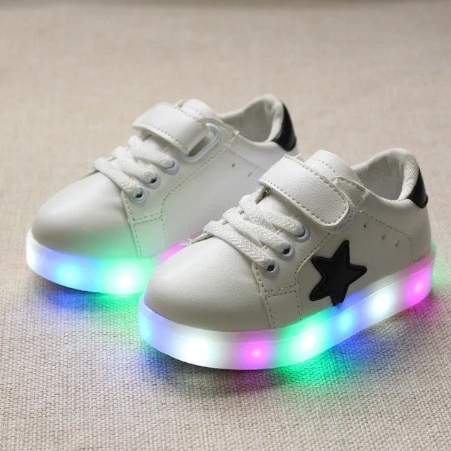 2017 new hot all seasons unisex fashion pentacle Colorful LED LED flash children kids casual shoes kids sneakers lights shoes fo