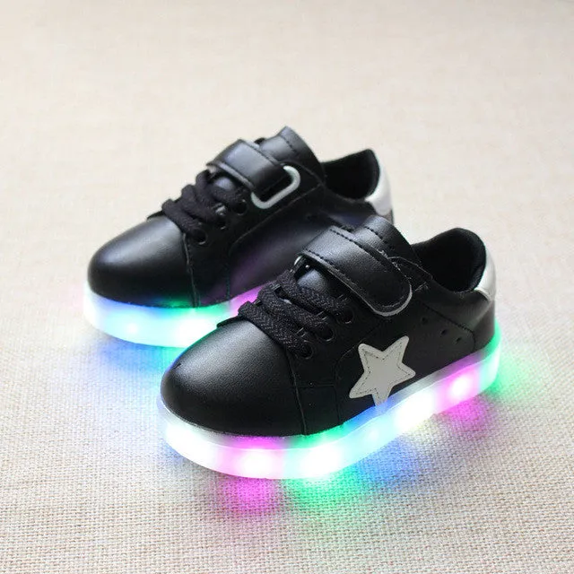 2017 new hot all seasons unisex fashion pentacle Colorful LED LED flash children kids casual shoes kids sneakers lights shoes fo