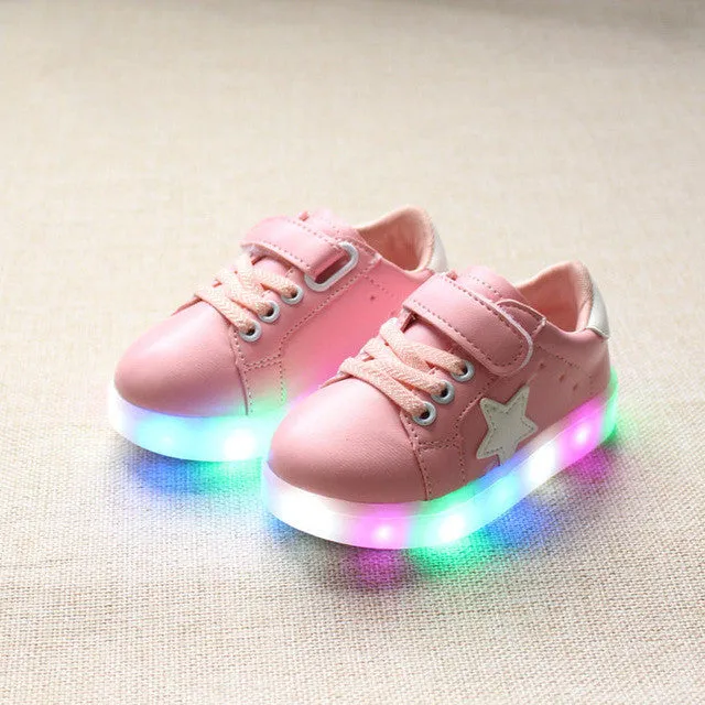 2017 new hot all seasons unisex fashion pentacle Colorful LED LED flash children kids casual shoes kids sneakers lights shoes fo