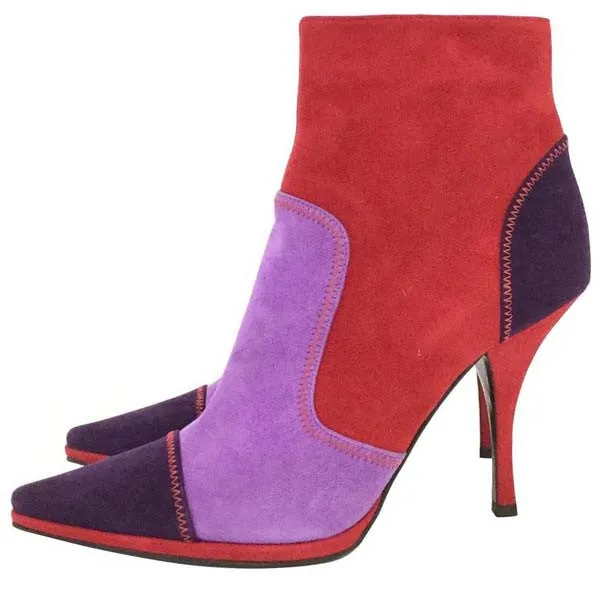 21st Century Casadei Italian Red Violet and Purple Suede Booties NIB