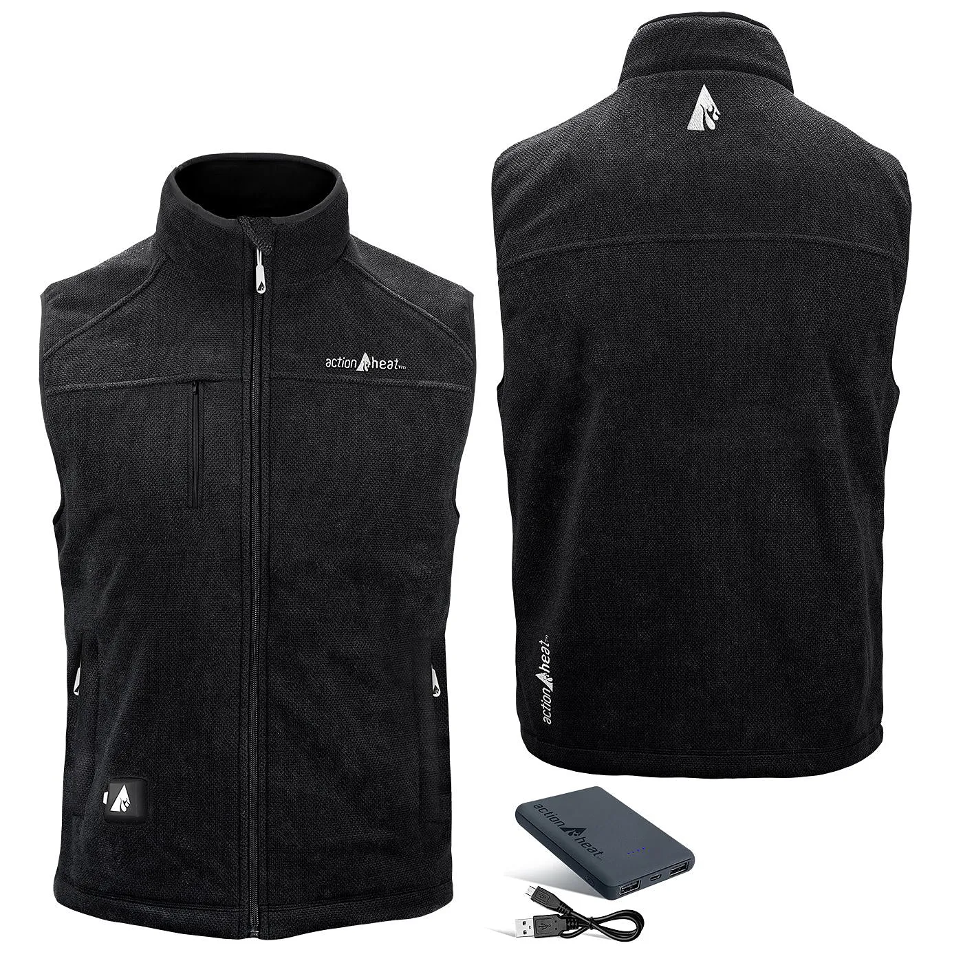 ActionHeat AH-TFVST-5V-M-B 5V Performance Fleece Battery-Heated Vest for Men - Black - L