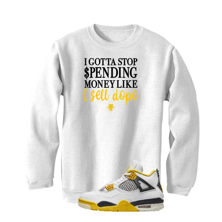 Air Jordan 4 WNNS “Vivid Sulfur” | illcurrency White T-Shirt (STOP SPENDING MONEY)