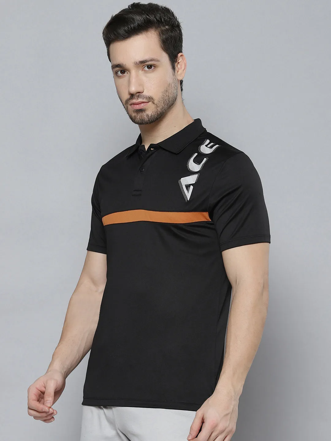 Alcis Men Black Brand Logo Printed Polo Collar T-shirt