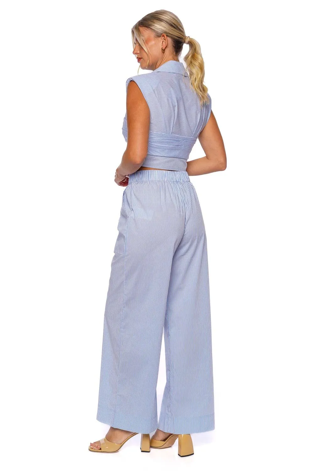 Arden Blue Striped Wide Leg Pant