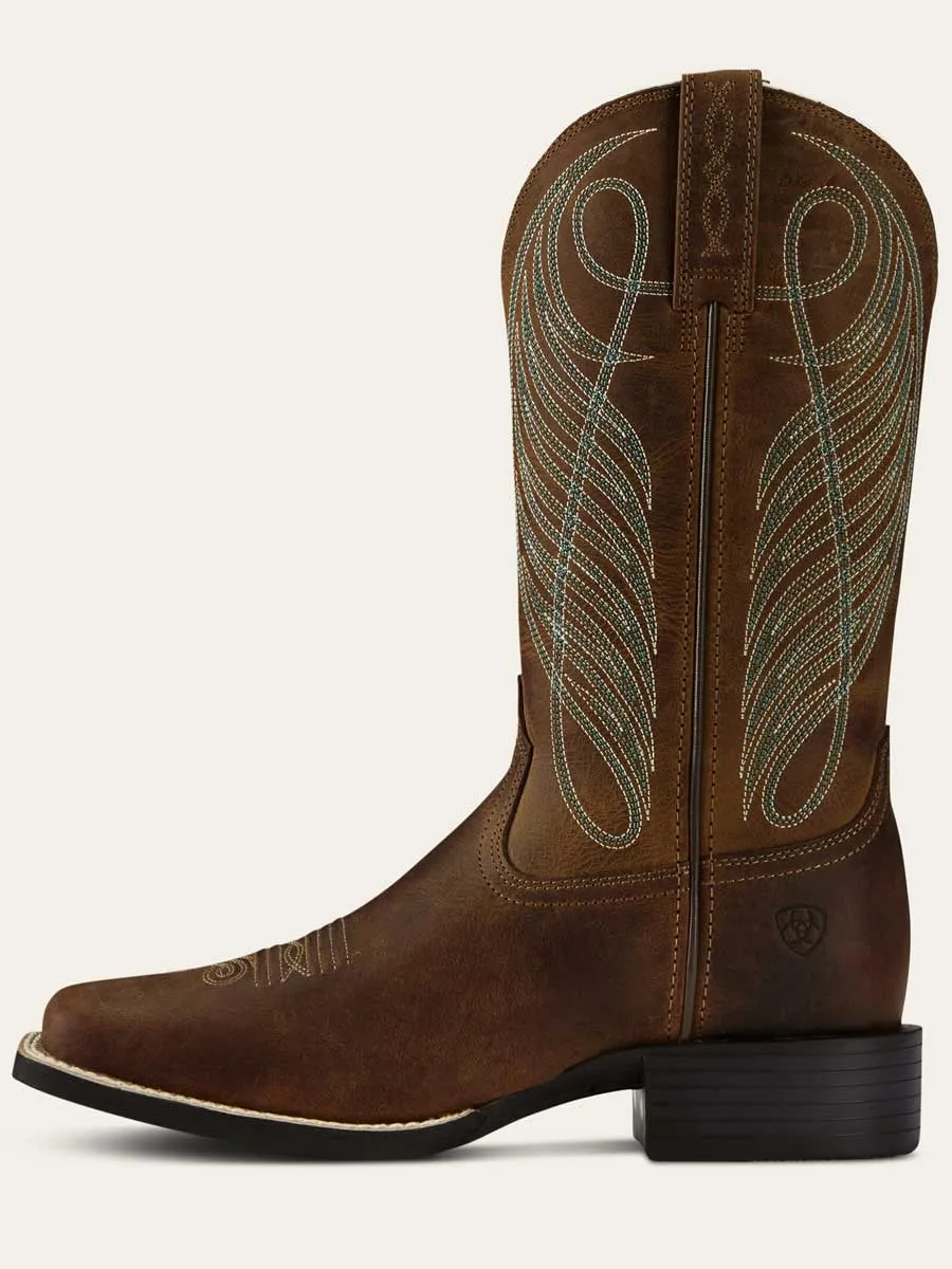 ARIAT Round Up Wide Square Toe Western Boots - Womens - Powder Brown