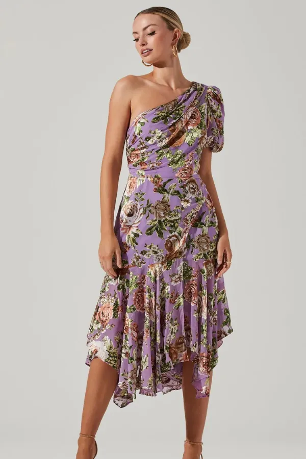 ASTR THE LABEL - SANTORINI FLORAL ONE SHOULDER MIDI DRESS