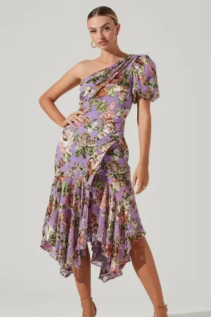 ASTR THE LABEL - SANTORINI FLORAL ONE SHOULDER MIDI DRESS