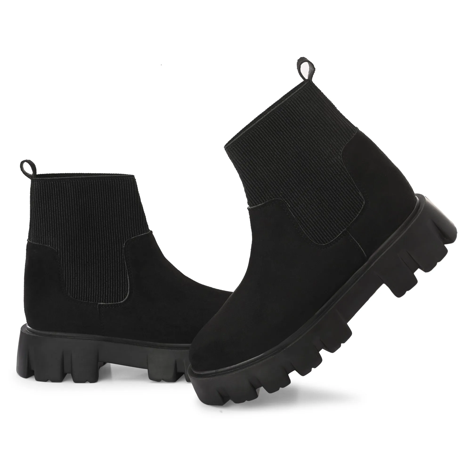 Attitudist Unisex Black Strachable Shaft High Heel Chelsea Boots