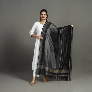 Black - Handloom Silk Cotton Maheshwari Dupatta 10