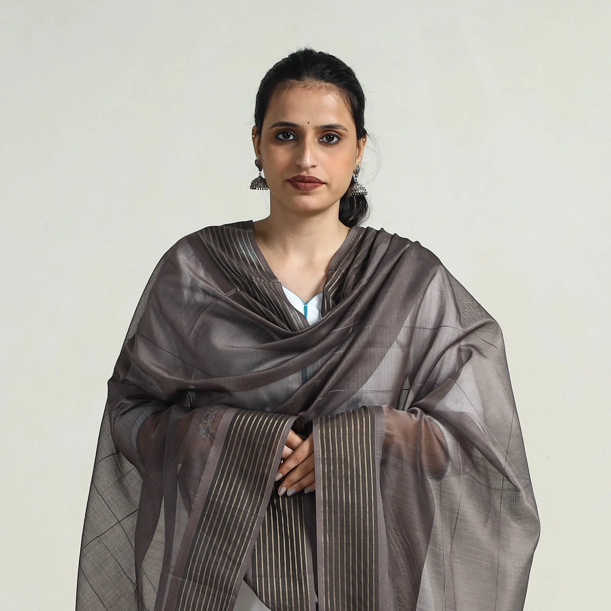 Black - Handloom Silk Cotton Zari Work Maheshwari Dupatta 01