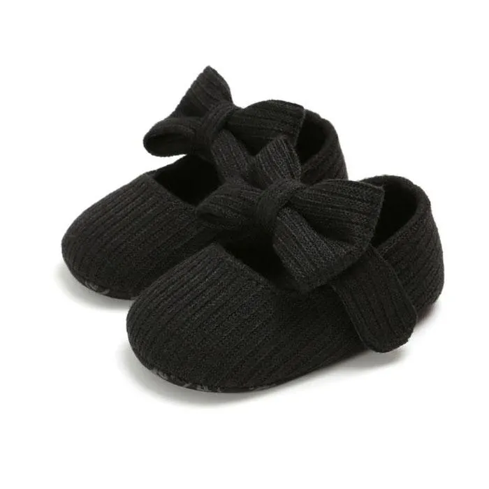 Black Solid Bow Baby Shoes