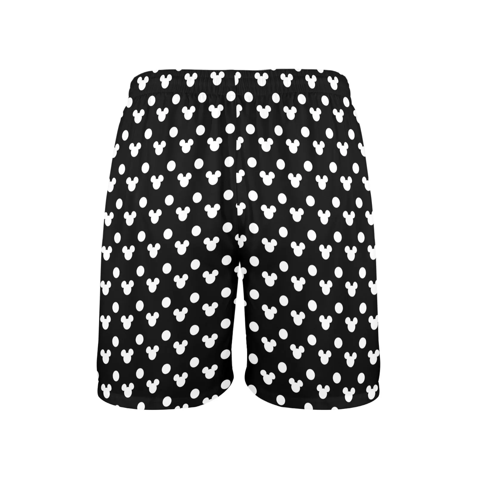 Black With White Mickey Polka Dots Men's Swim Trunks Swimsuit