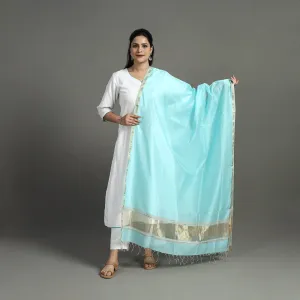 Blue - Handloom Silk Cotton Zari Work Maheshwari Dupatta 05