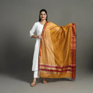 Brown - Handloom Silk Cotton Resham Border Maheshwari Dupatta 26