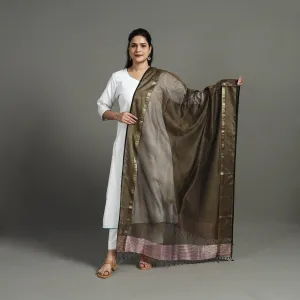 Brown - Handloom Silk Cotton Zari Work Stripe Maheshwari Dupatta 31