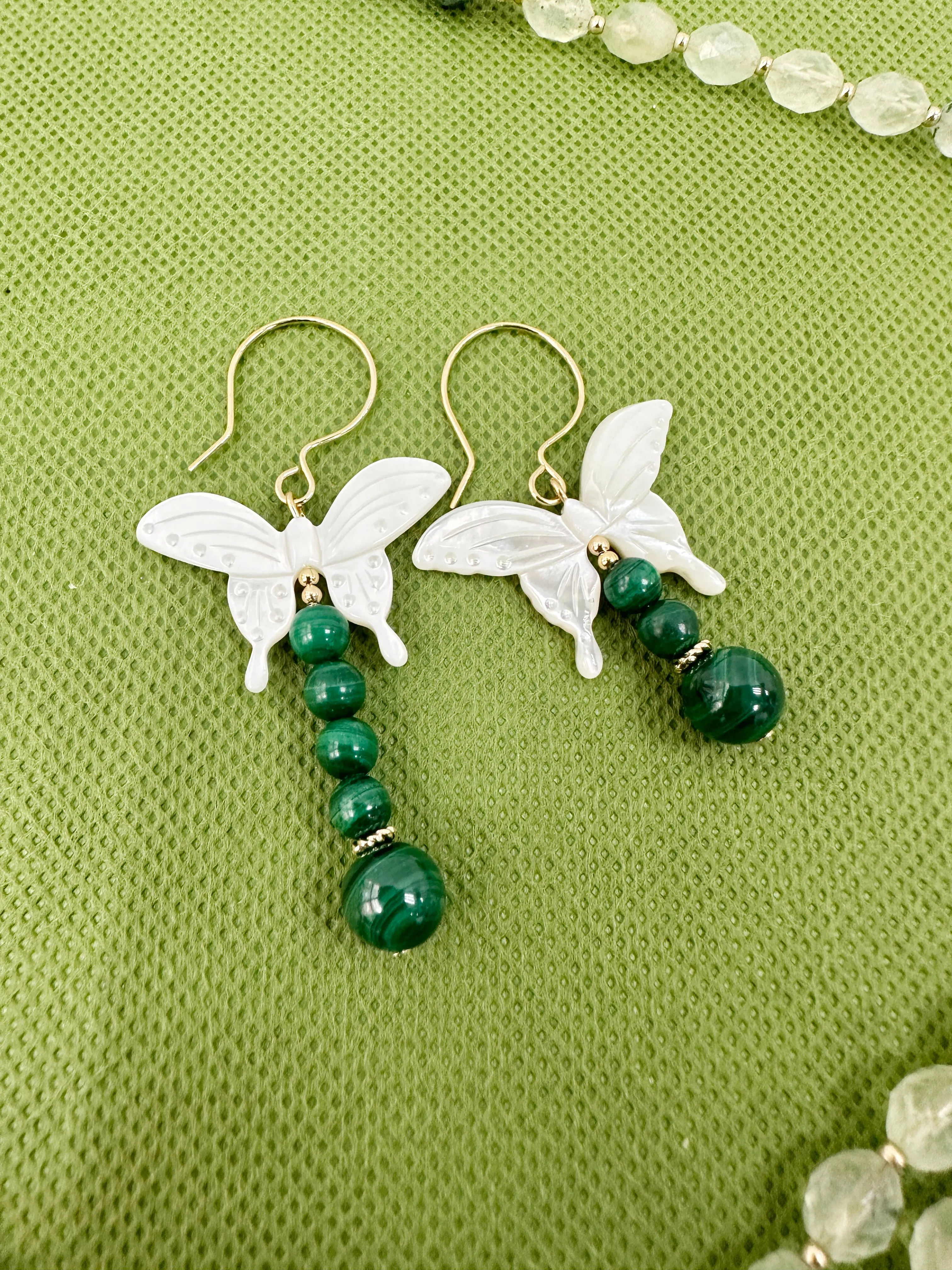 Butterfly-Shaped Shell with Malachite Statement Earrings LE034