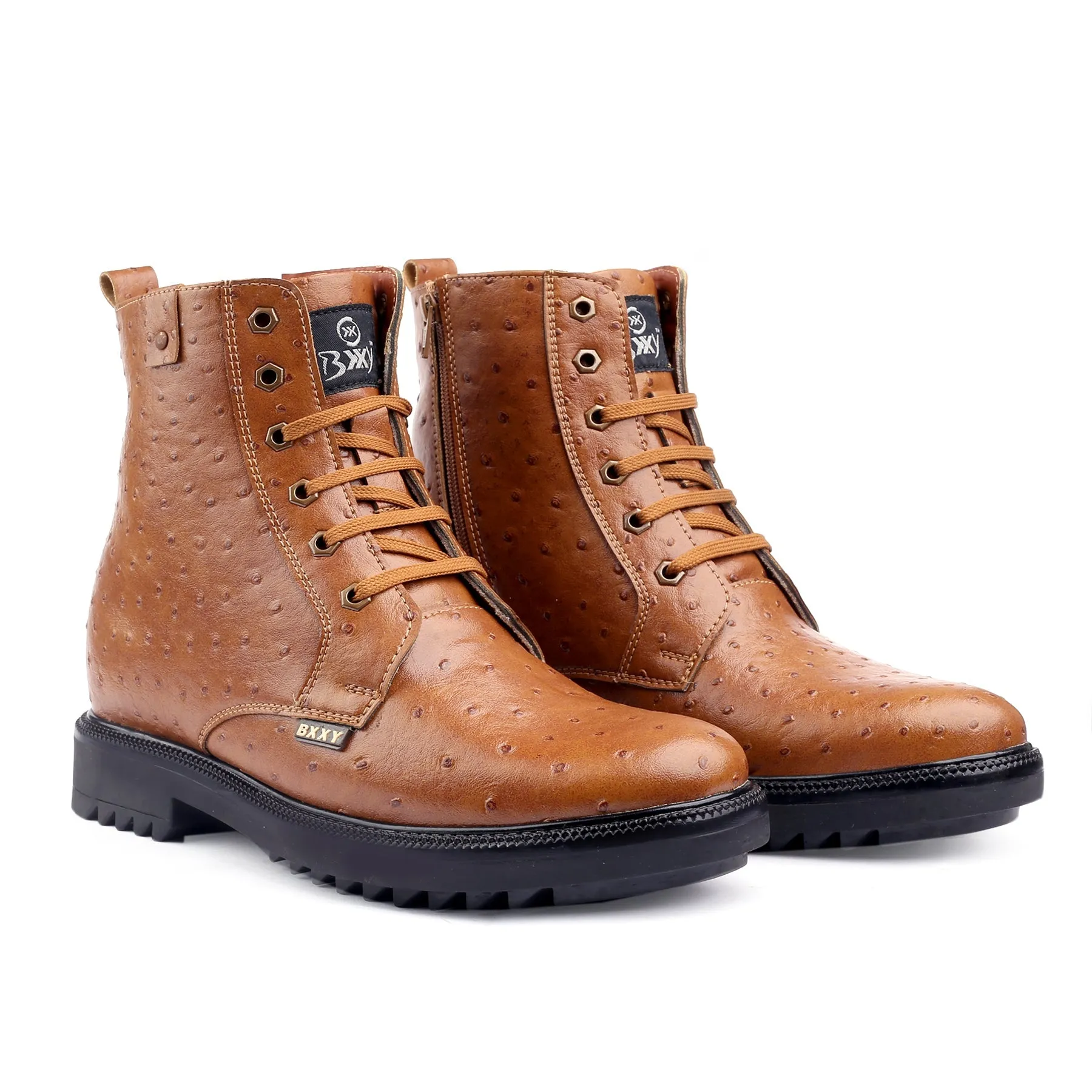 Bxxy's 4 Inch Hidden Height Increasing Faux Leather Textured Boots for Men