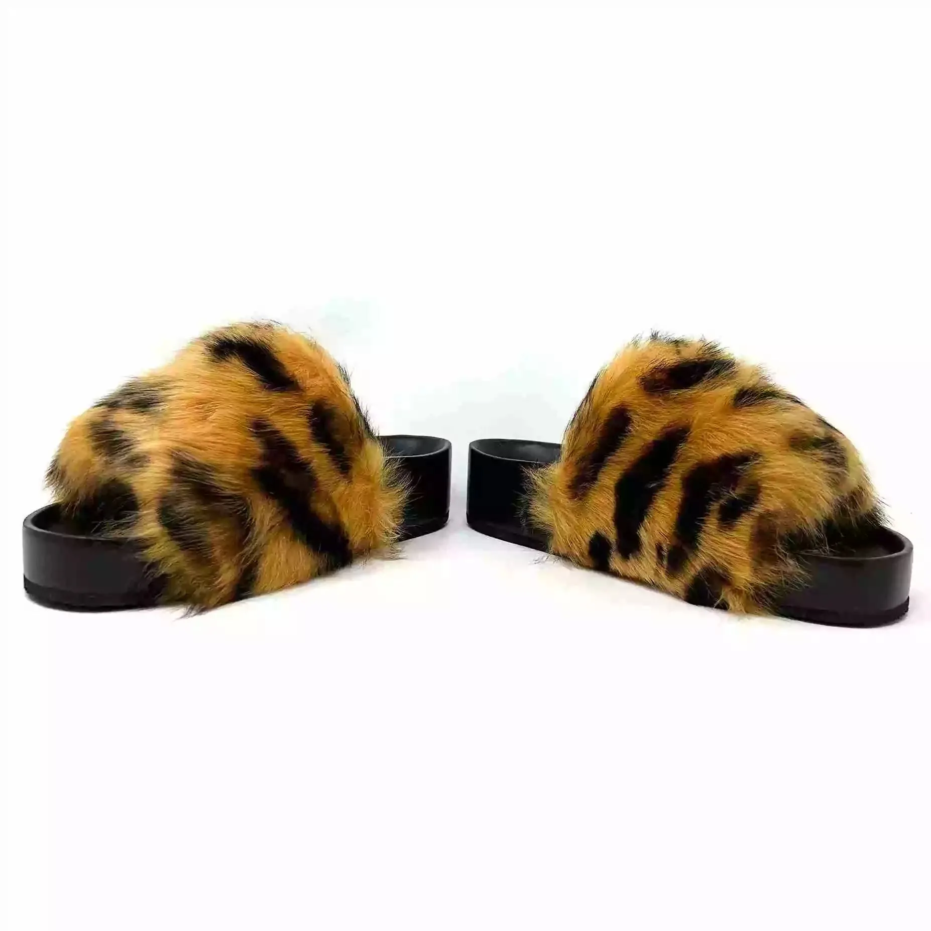 Celine Phoebe Philo Boxy Leopard Print Faux Fur Open Toe Slide Sandals 40 UK 7