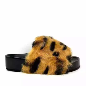 Celine Phoebe Philo Boxy Leopard Print Faux Fur Open Toe Slide Sandals 40 UK 7