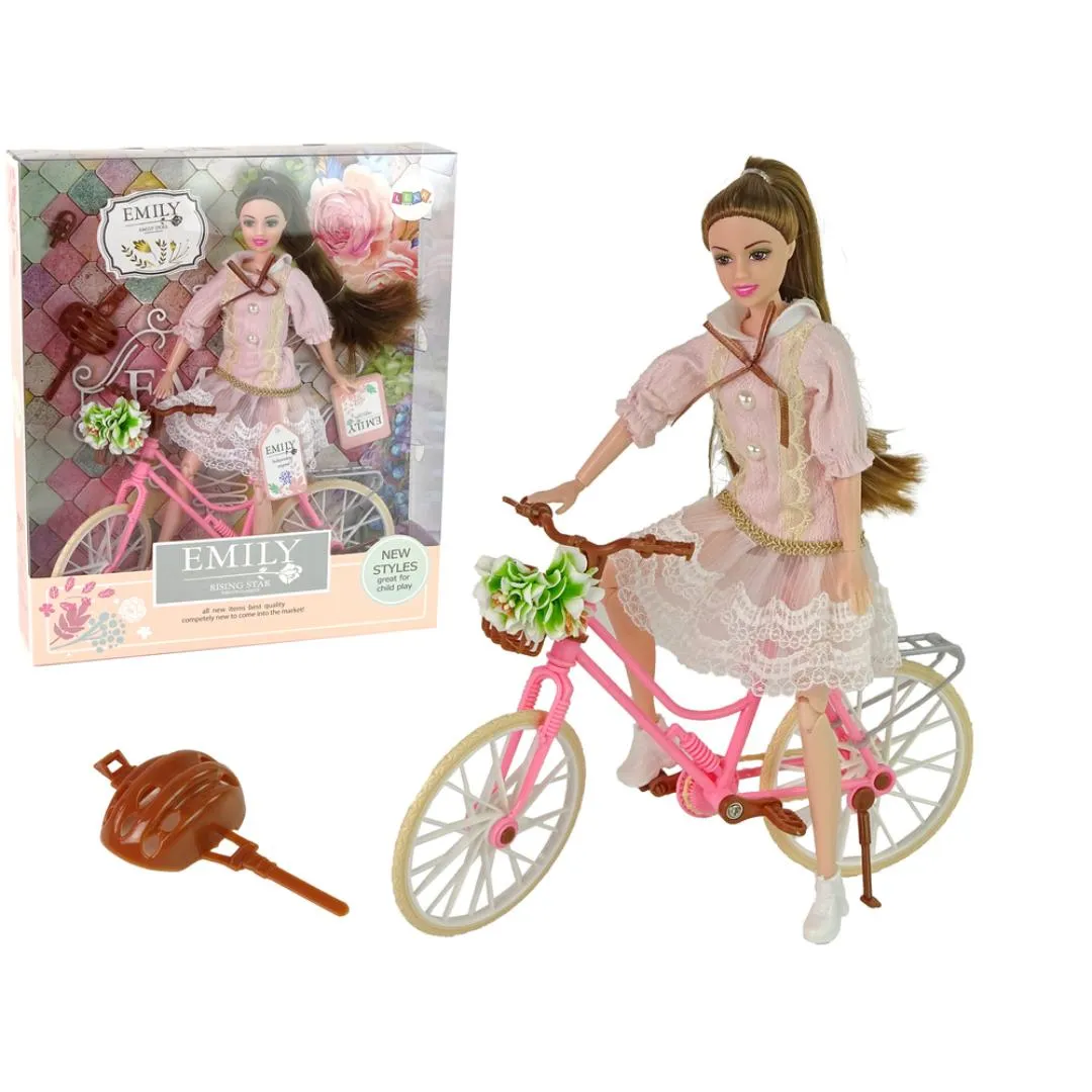 Children's Doll Emily Pink Bicycle with Helmet and Flower