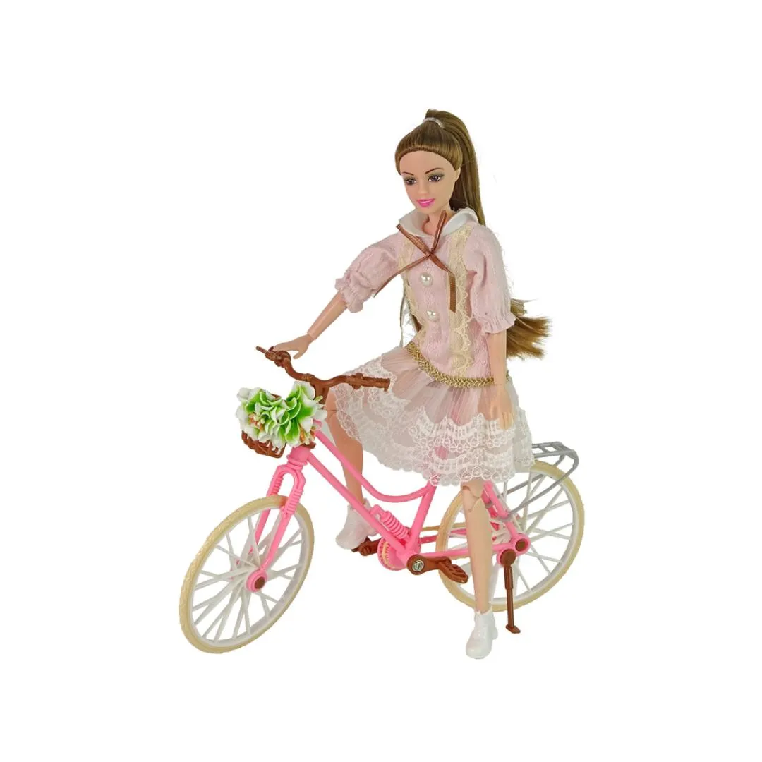 Children's Doll Emily Pink Bicycle with Helmet and Flower