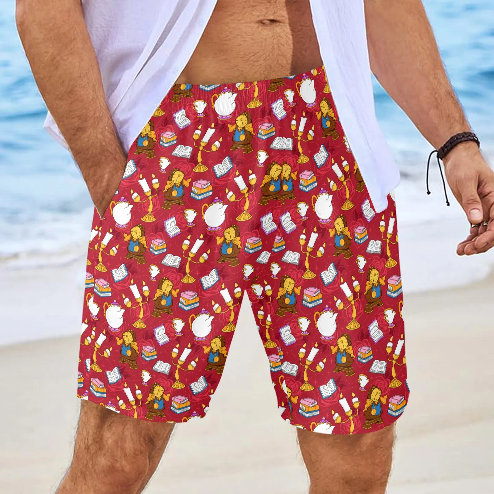 Disney Beauty And The Beast Belle's Friends Men's Swim Trunks Swimsuit