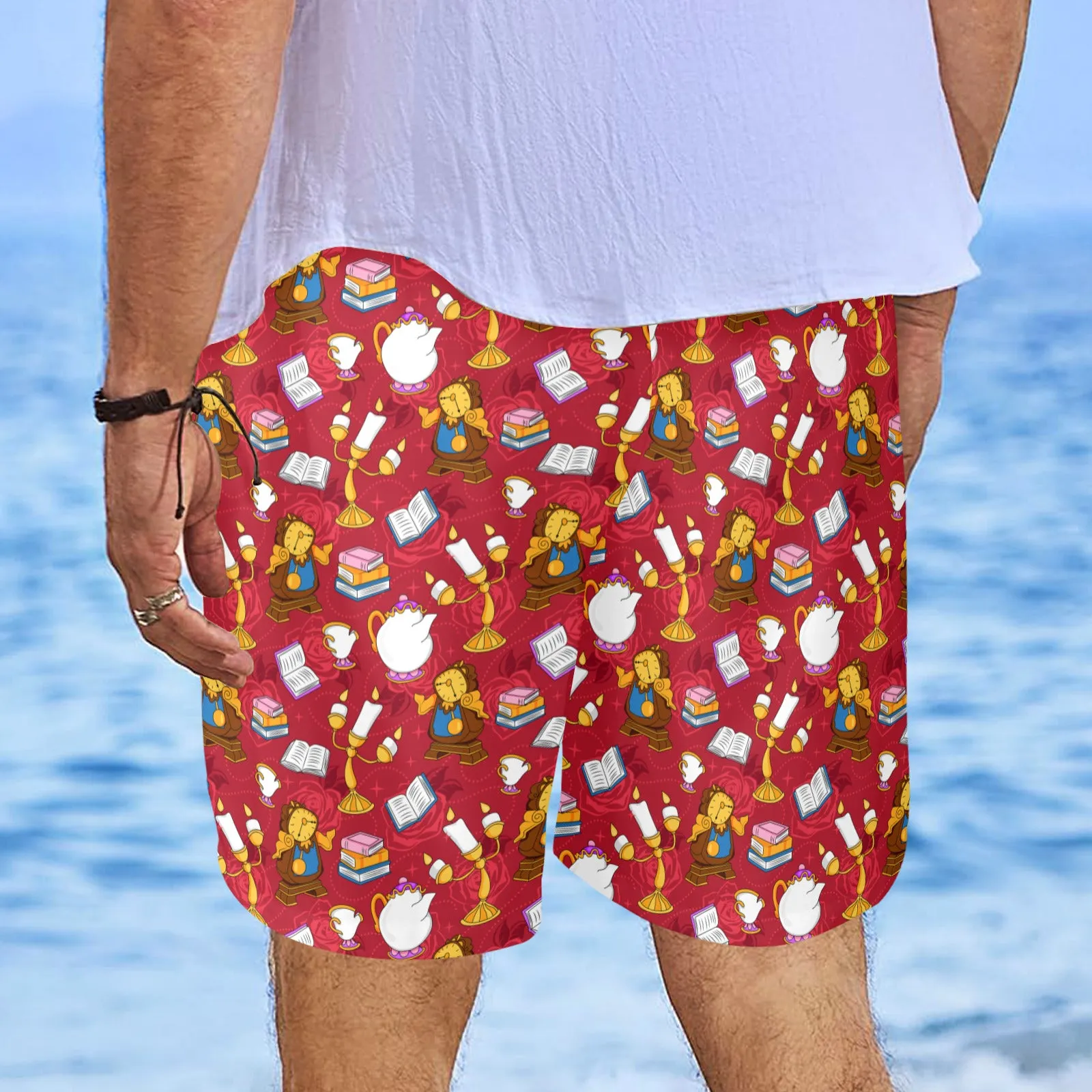 Disney Beauty And The Beast Belle's Friends Men's Swim Trunks Swimsuit