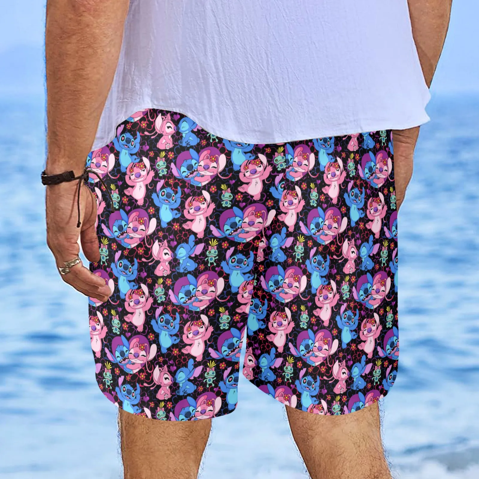 Disney Lilo And Stitch Angel Besties Men's Swim Trunks Swimsuit