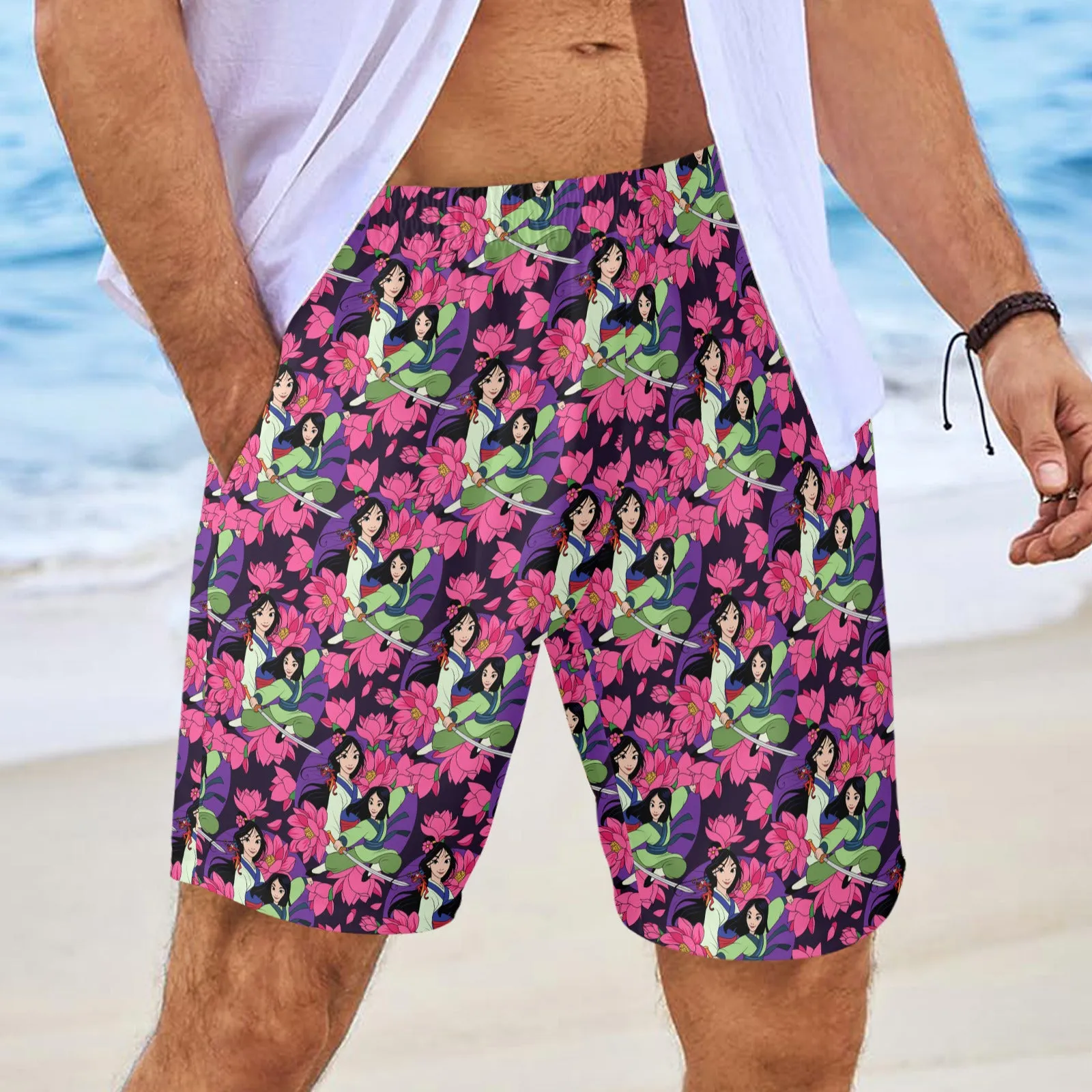 Disney Mulan Blooming Flowers Men's Swim Trunks Swimsuit