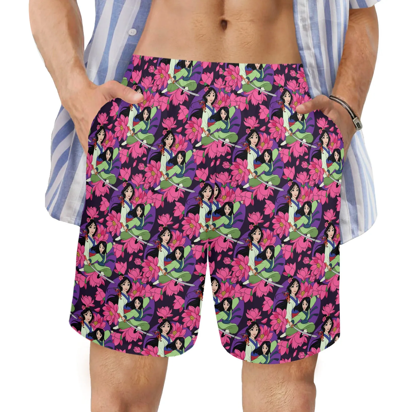 Disney Mulan Blooming Flowers Men's Swim Trunks Swimsuit