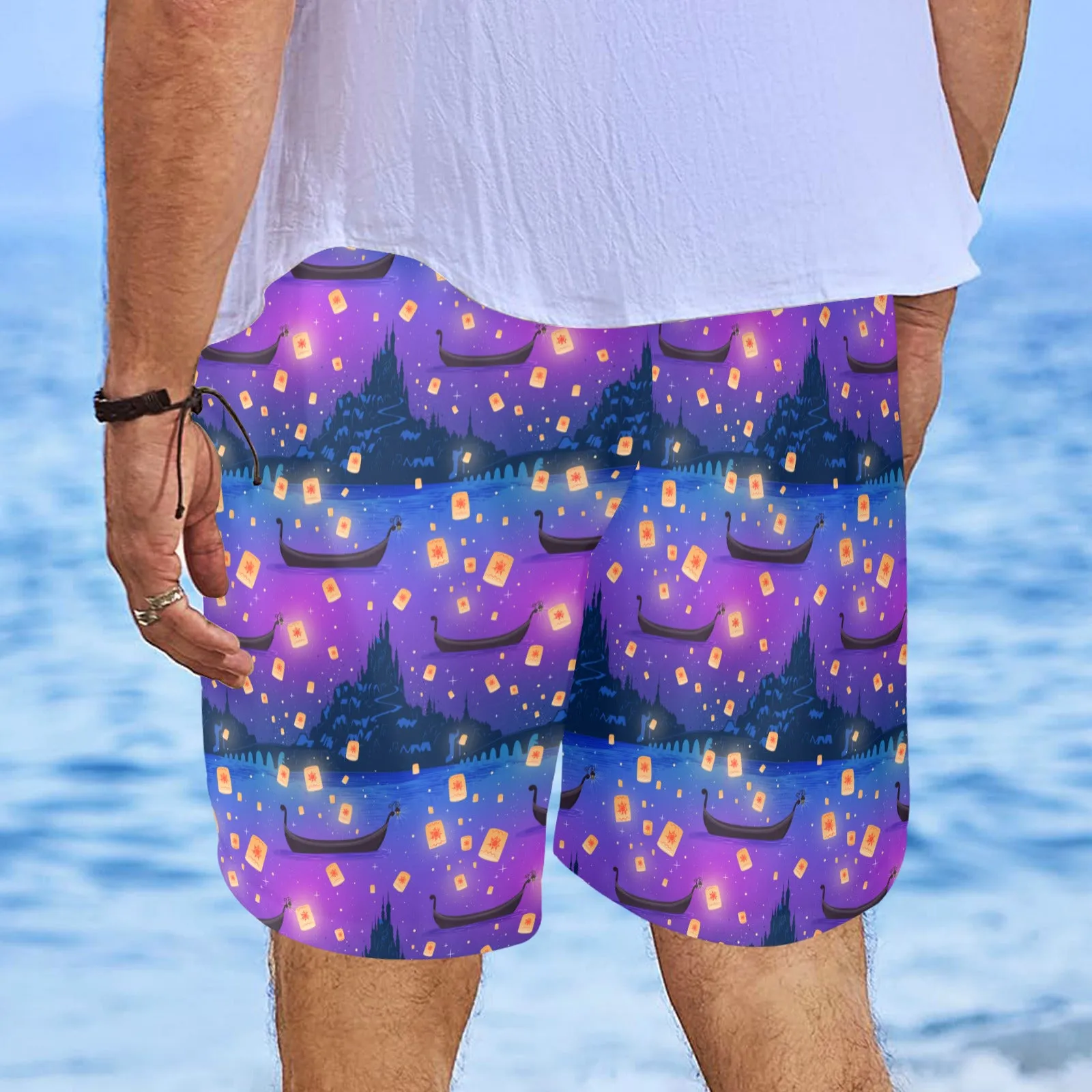 Disney Tangled Rapunzel Floating Lanterns Men's Swim Trunks Swimsuit