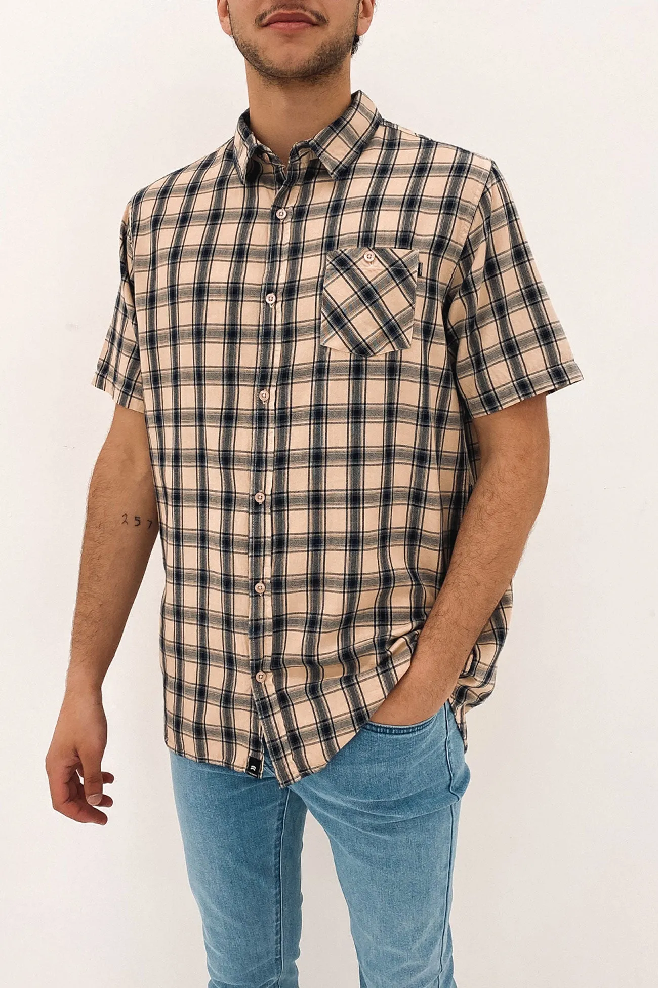 Essential Check Short Sleeve Shirt Sand