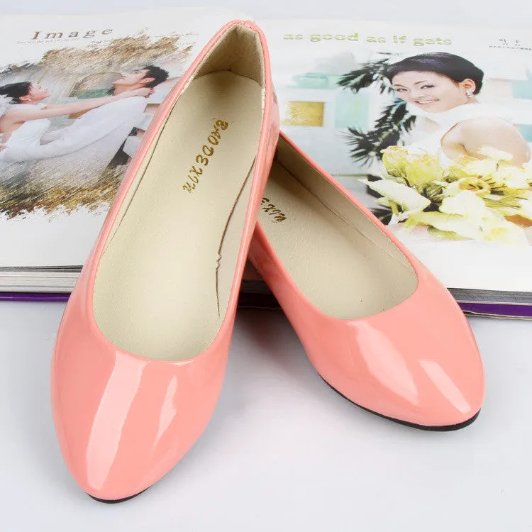 Fashion women shoes solid candy color patent PU shoes woman flats New ballet princess shoes for casual