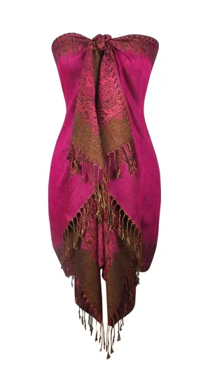 Fuchsia Peach Couture Women's Ravishing Reversible Jacquard Paisley Shawl Wrap Pashmina