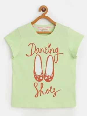 Girls Green Dancing Shoes T-Shirt - Lyush Kids