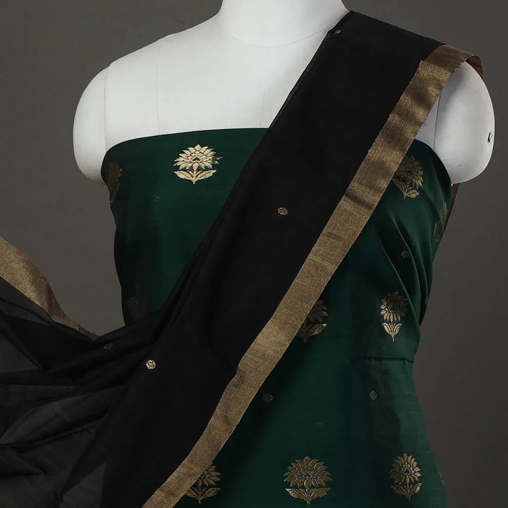 Green - 2pc Zari Buti Handloom Chanderi Silk Dress Material 10