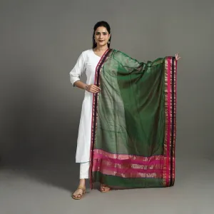 Green - Handloom Silk Cotton Resham Border Maheshwari Dupatta 22