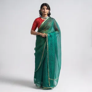 Green - Leheriya Tie-Dye Kota Doria Silk Saree