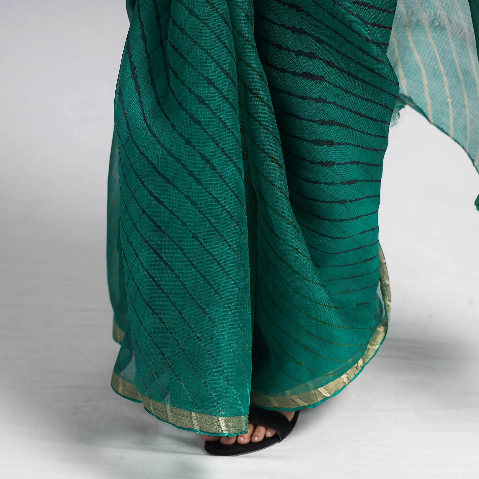 Green - Leheriya Tie-Dye Kota Doria Silk Saree