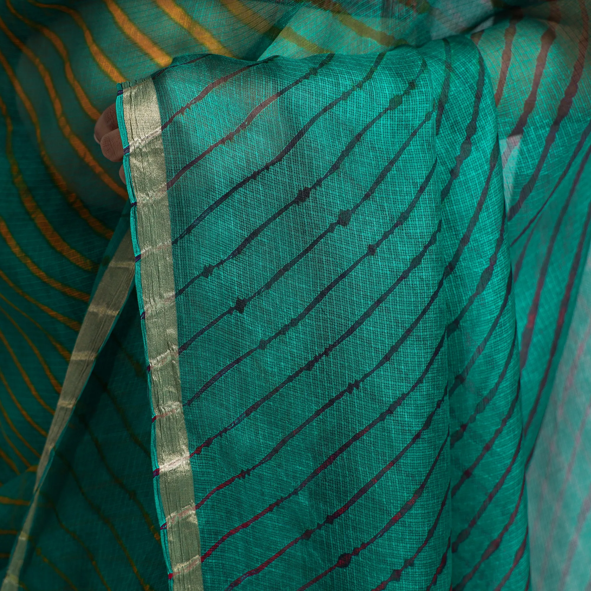 Green - Leheriya Tie-Dye Kota Doria Silk Saree