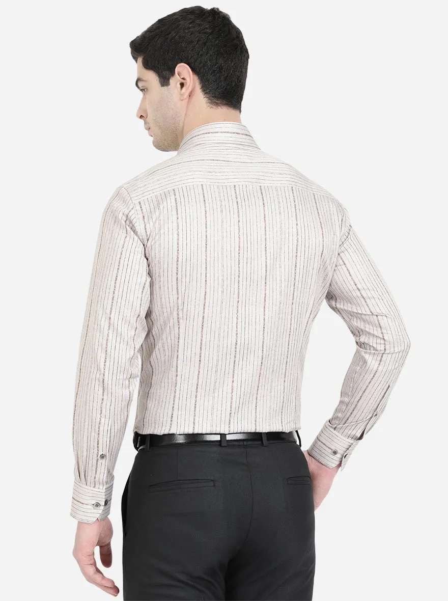 Grey & Brown Striped Slim Fit Formal Shirt | Metal