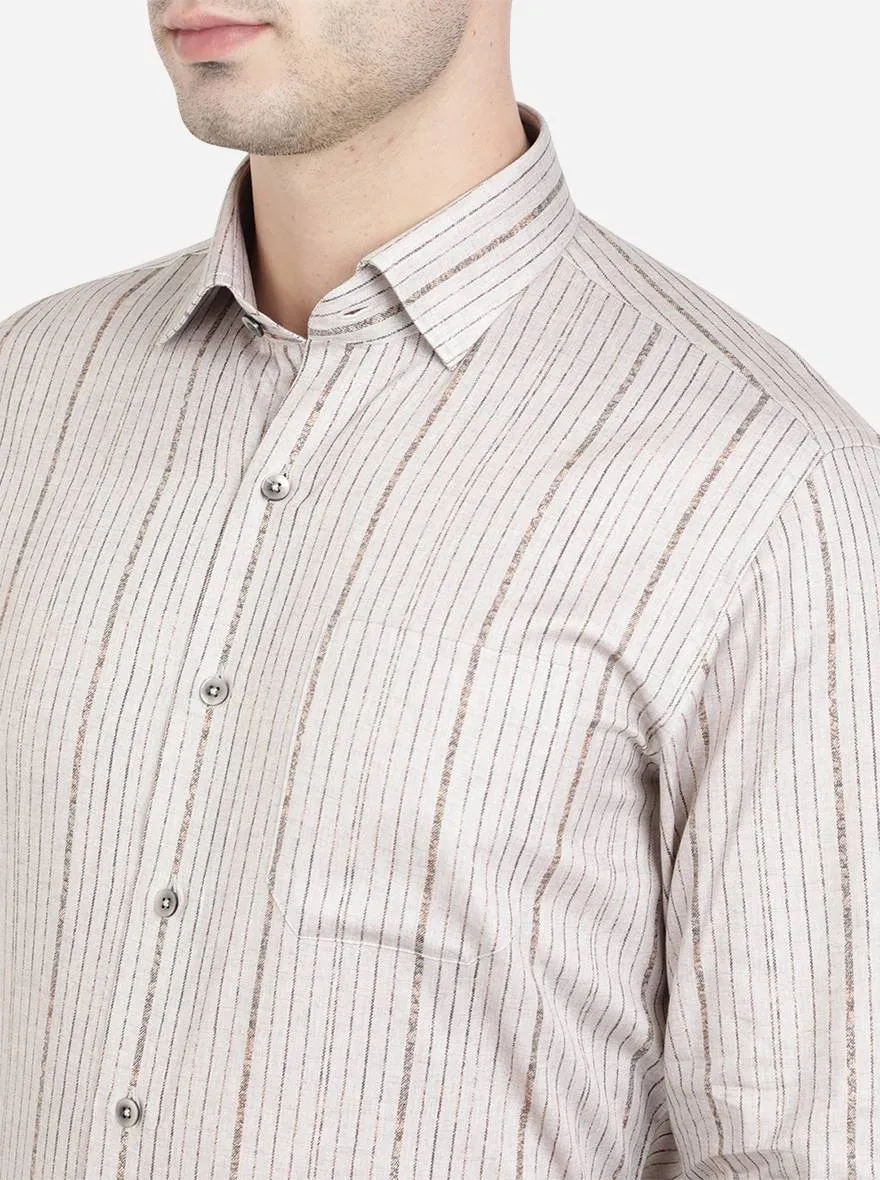 Grey & Brown Striped Slim Fit Formal Shirt | Metal