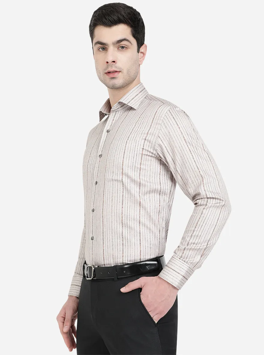 Grey & Brown Striped Slim Fit Formal Shirt | Metal