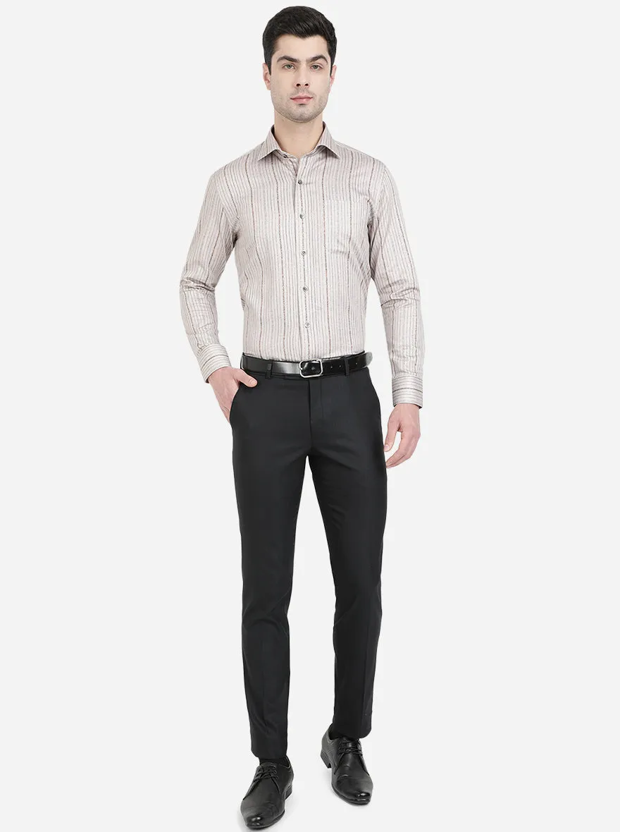 Grey & Brown Striped Slim Fit Formal Shirt | Metal