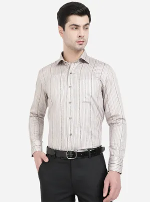 Grey & Brown Striped Slim Fit Formal Shirt | Metal