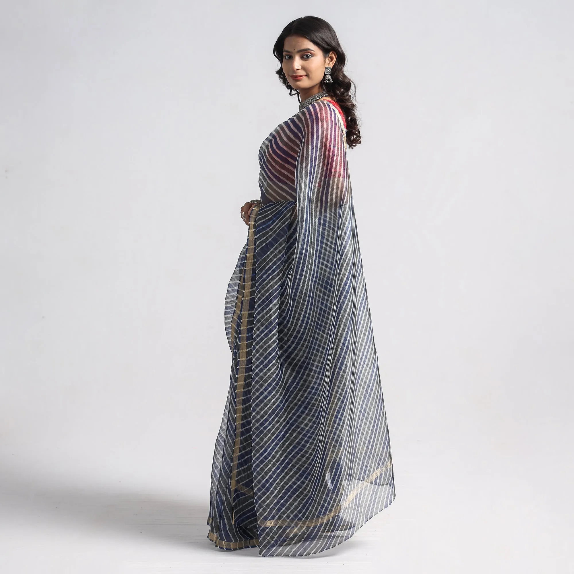 Grey - Leheriya Tie-Dye Kota Doria Silk Saree