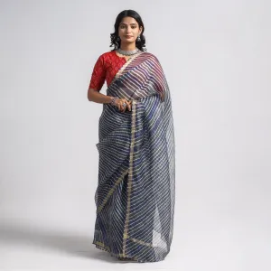 Grey - Leheriya Tie-Dye Kota Doria Silk Saree