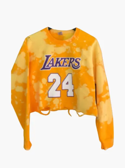 Handmade Lakers 24 Gold Purple White Lightly Distressed Crew Sweatshirt