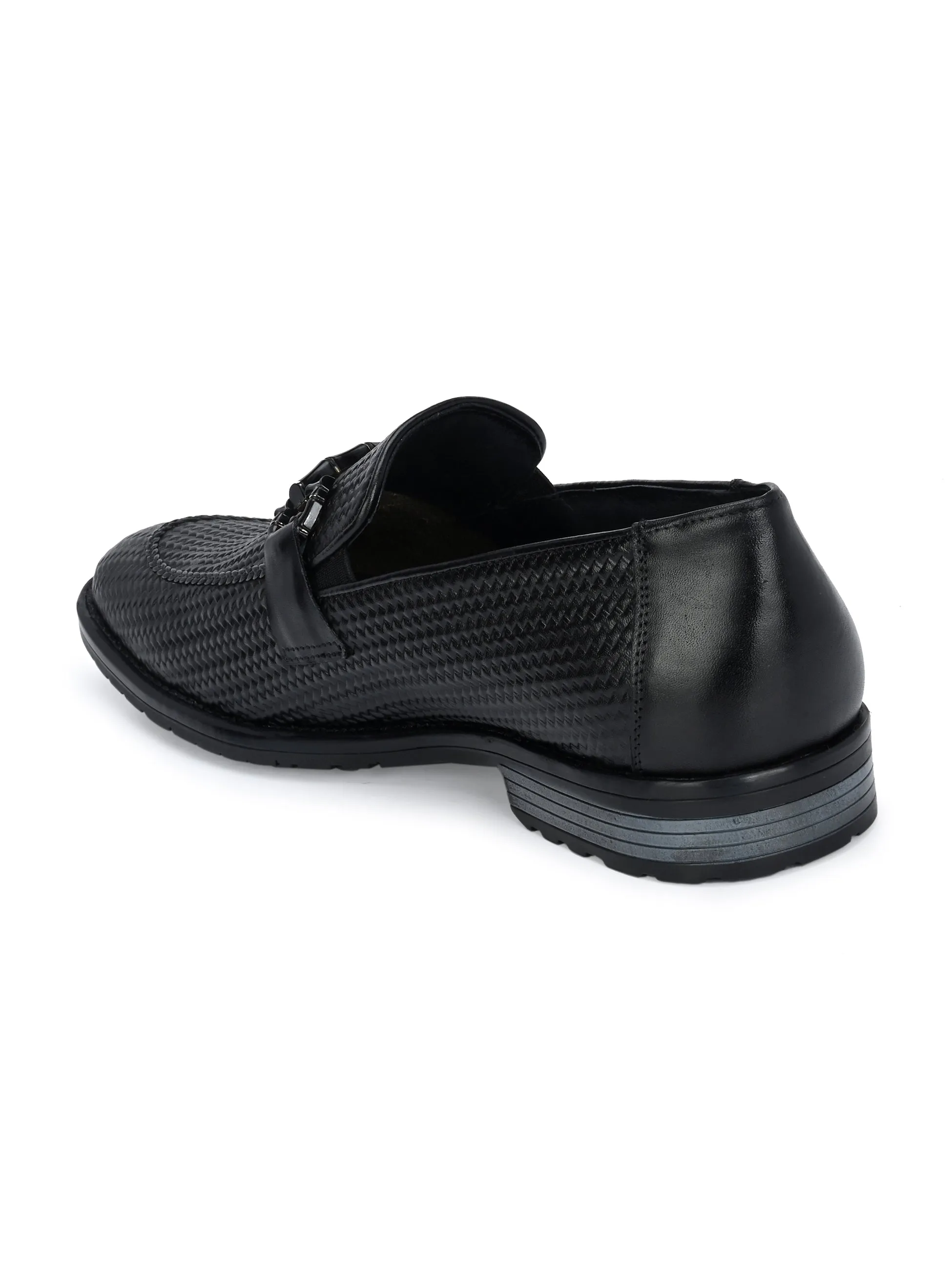 HITZ1680 Men's Black Leather Party Wear Slip On Shoes