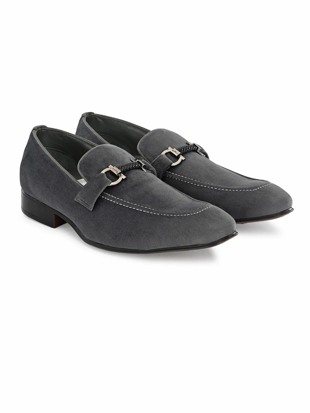 HITZ2111 Men's Grey Leather Party Wear Slip-On Shoes